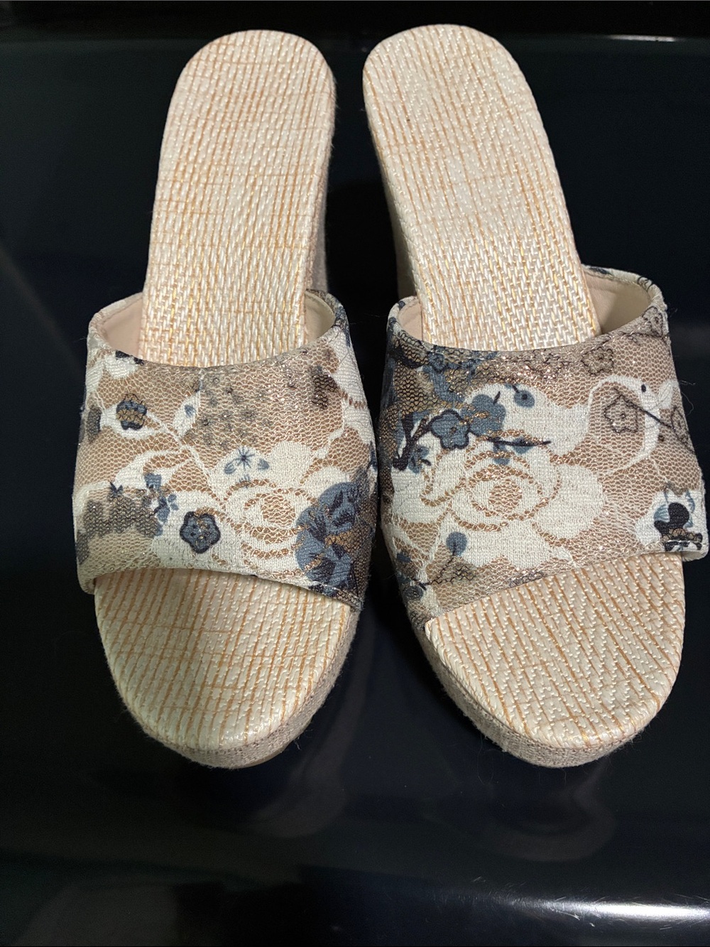 Floral Beige Slide Mules for Women